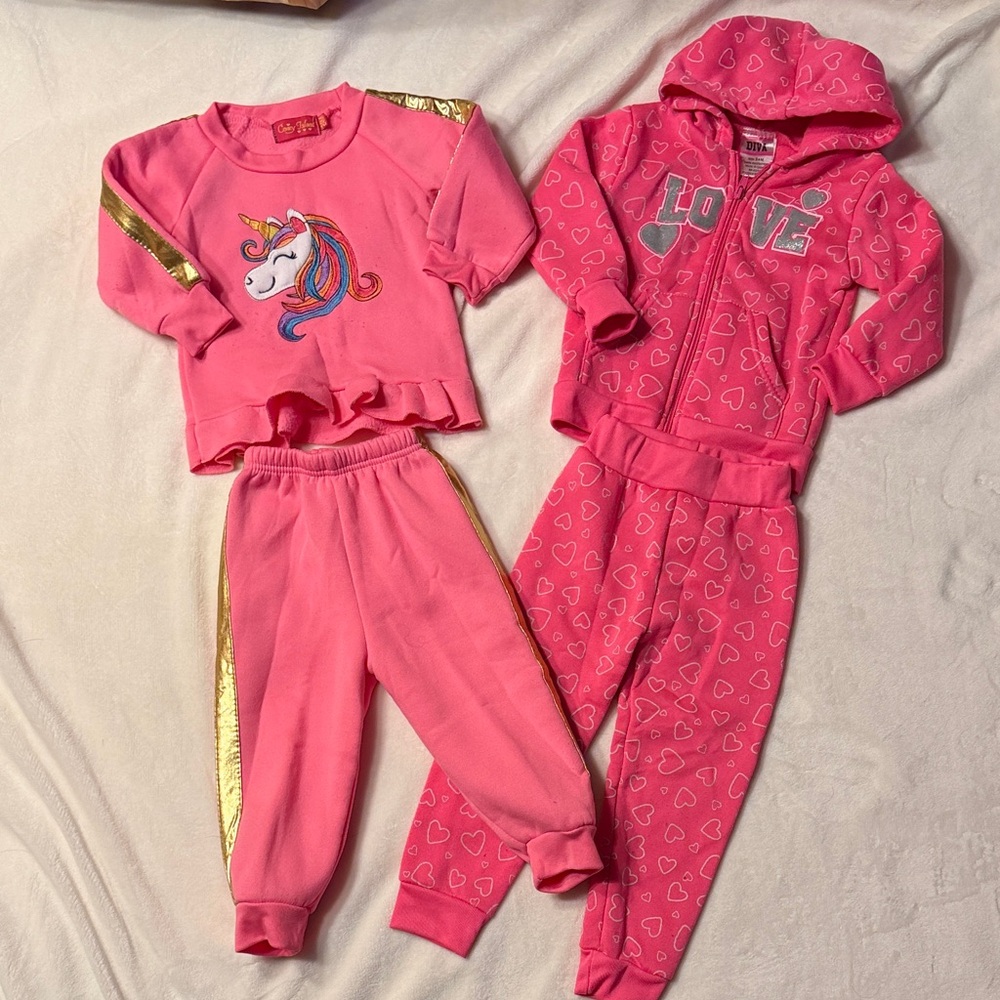 Kids' Pink Unicorn & LOVE Matching Sets - Bright Pink with Gold Accents
